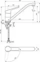 Küchenarmatur mit Auslauf und Hebel von Ideal Standard. Sichtbare Maße und technische Details sind im technischen Zeichnungsstil dargestellt.